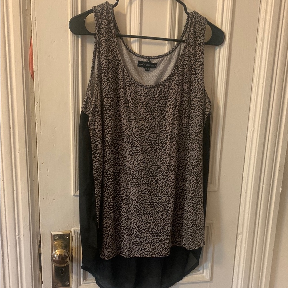 Silver and Black Asymmetrical Sleeveless Tank Top